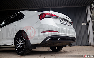 SILVER. Имитация насадок глушителя RS Style крашенные для Skoda Rapid II Gen (2020 - н.в.)