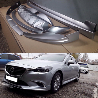 Комплект обвеса для рестайлинга Mazda 6 / Atenza GJ (2015 - 2018) FL Комплект обвеса SkyActiv для Mazda 6 / Atenza GJ (2012 - 2018) Клыки пер + зад, пороги, спойлер вставка в передние клыки.